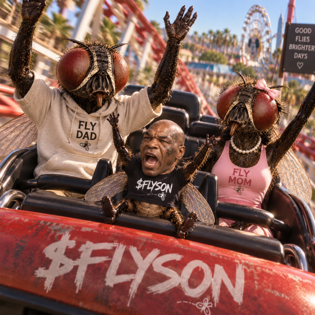 Fly family on a roller coaster, Mike Flyson screaming with joy